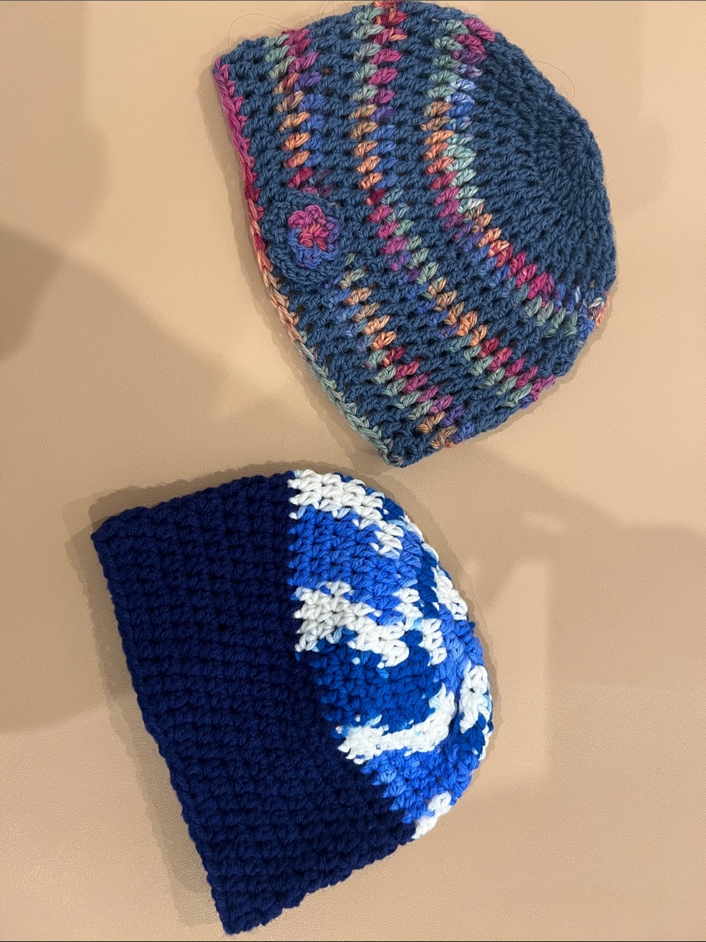 Kids Crochet Beanie Set - Multicolor & Navy Blue